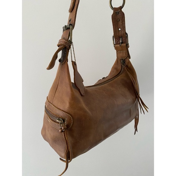 Roots Handbags - ROOTS genuine leather brown hobo fringe shoulder purse